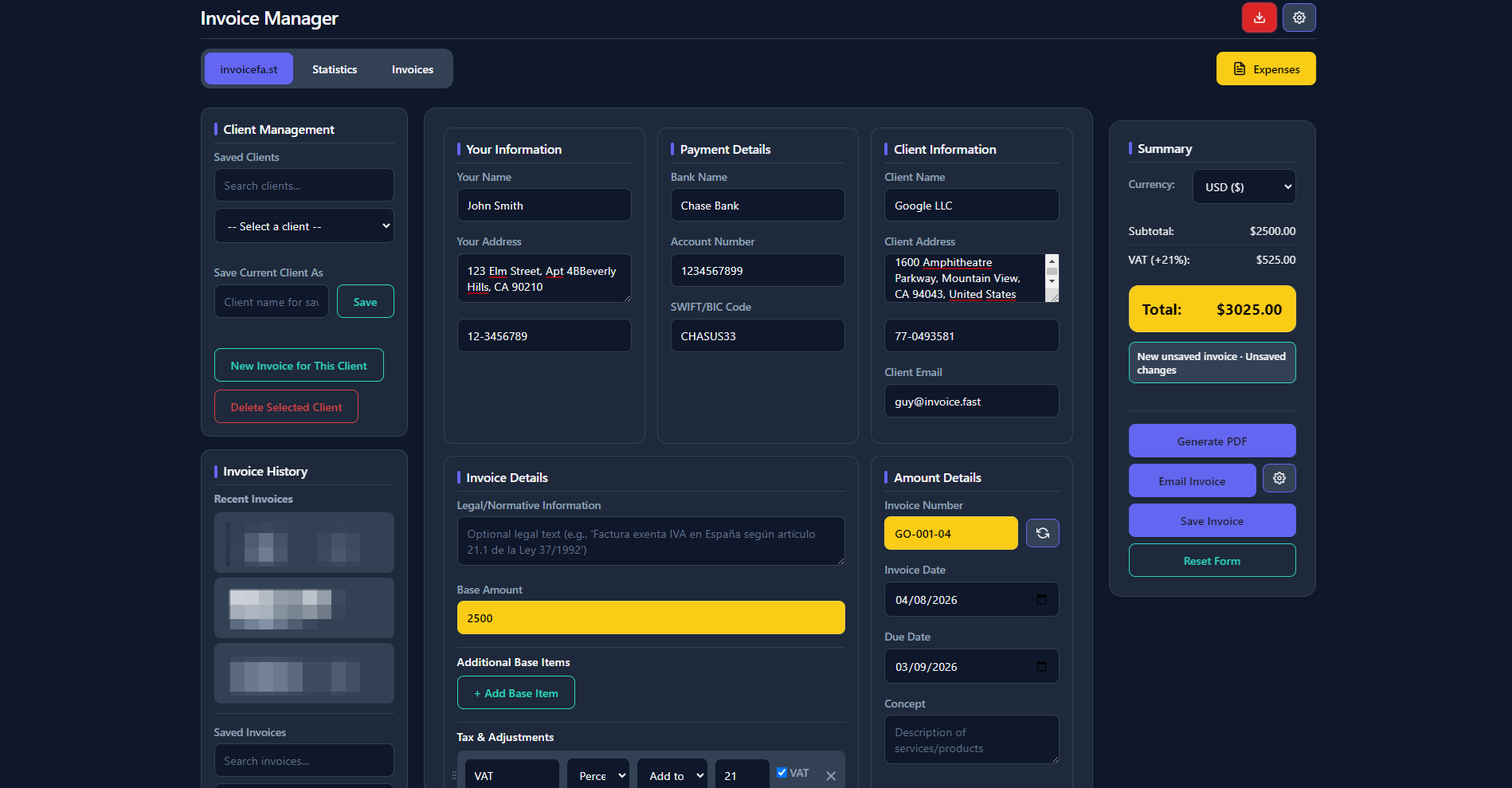 Invoice Editor Screen